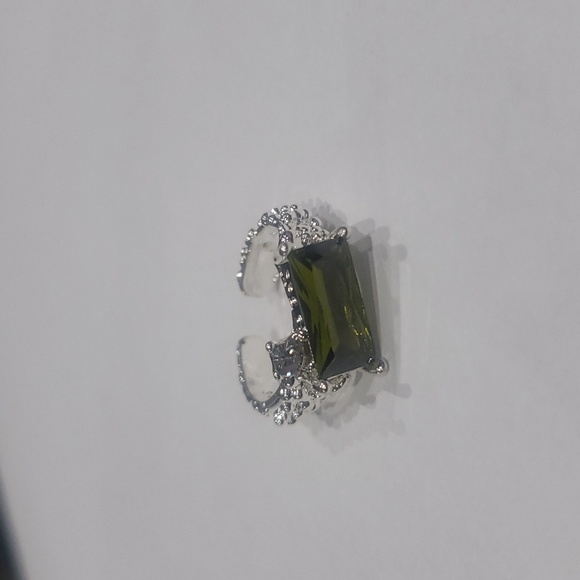 925 Olive Green Geometric Irregular Ring Adjustable - Picture 2 of 11